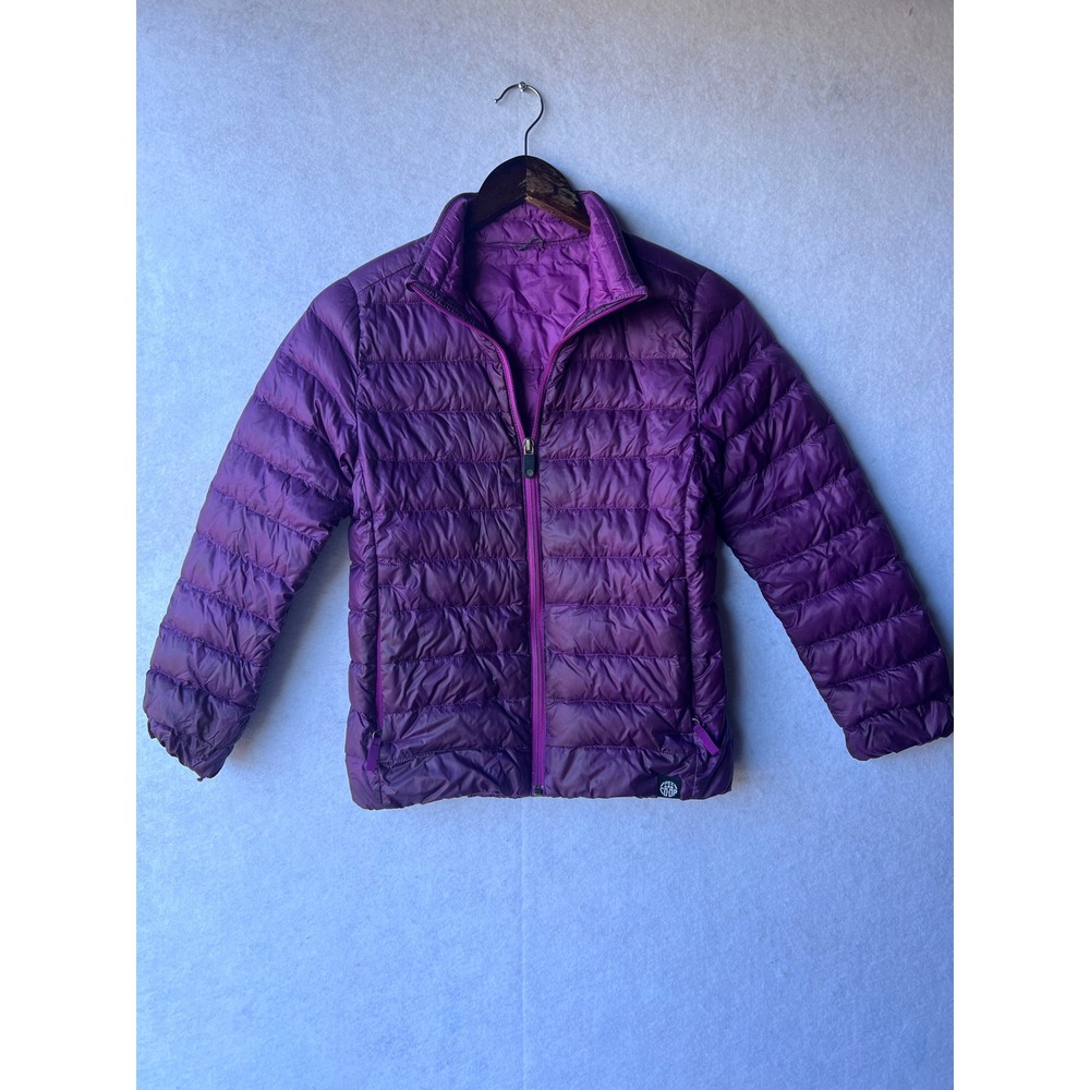 REI Co-op 650 Down Jacket Purple Puffer Full Zip Mock Neck Youth Kids L 14/16